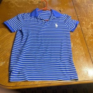 Blue and White Stripes Polo Collard Shirt.